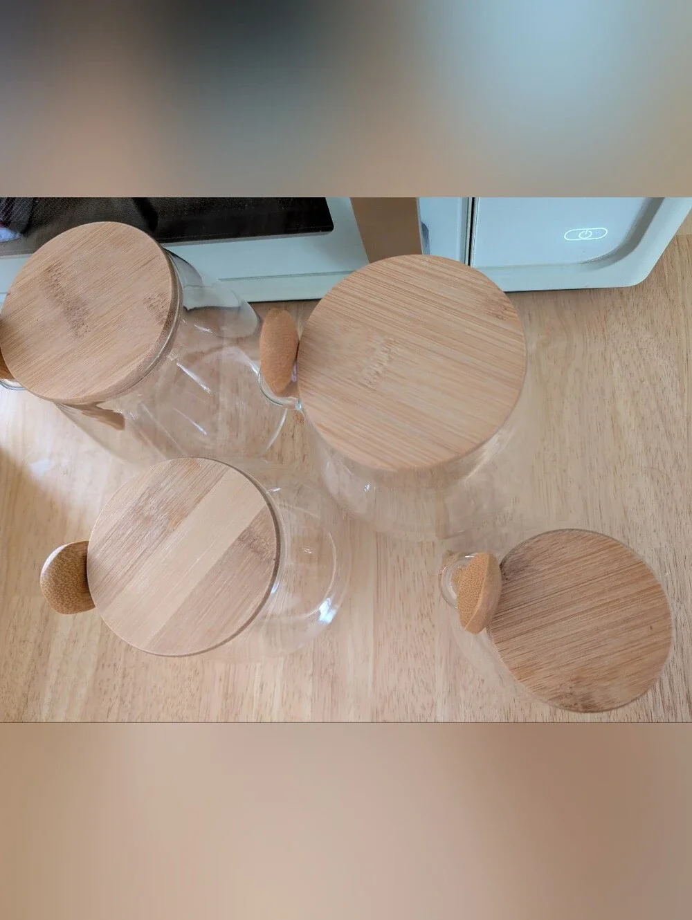 Bamboo Lid Glass Storage Jar Set with Spoon